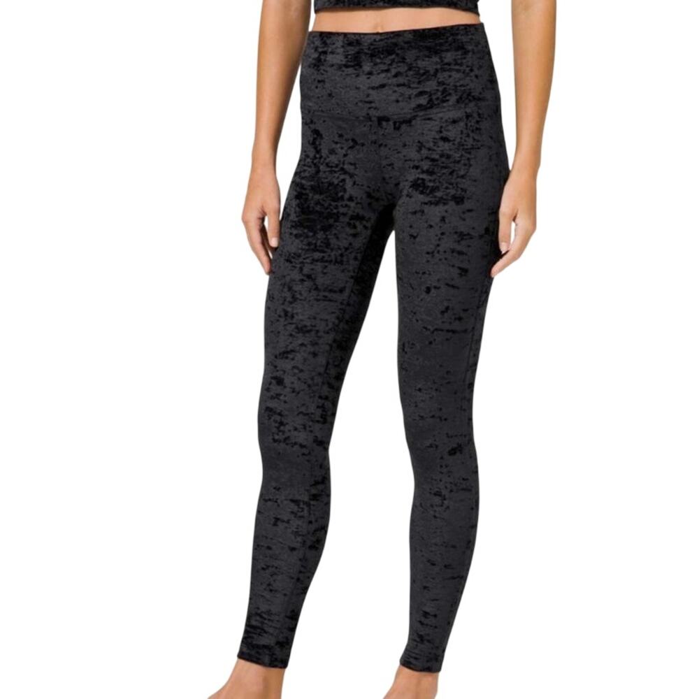 Lululemon Wunder Lounge High Rise Tight 28” Crushed Velvet Black Leggings Size 6
